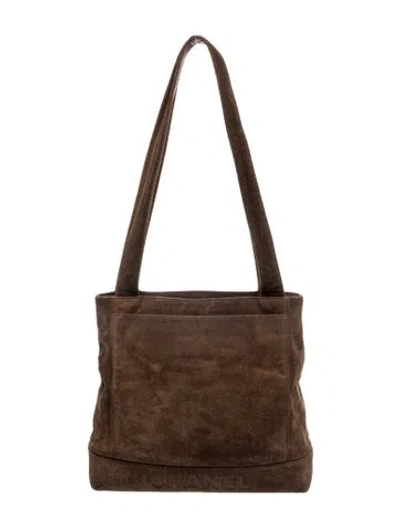Pre-owned Chanel Suede Logo Tote In Brown