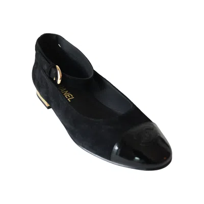 Pre-owned Chanel Suede Mary Jane Ballet Flats Black
