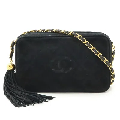 Pre-owned Chanel Suede Matelasse Chain Shoulder Bag In Black
