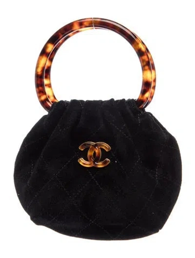 Pre-owned Chanel Suede Mini Pouch In Black