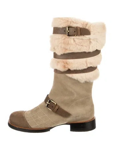 Pre-owned Chanel Suede Moto Boots In Brown