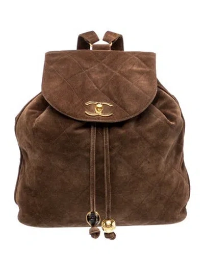Pre-owned Chanel Suede Quilted Backpack In Brown