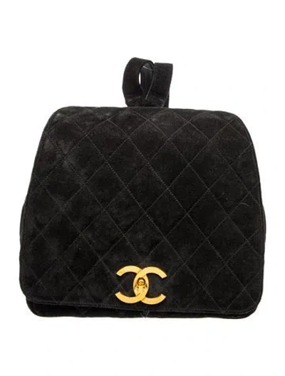 Pre-owned Chanel Suede Quilted Cc Backpack In Black