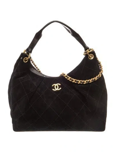Pre-owned Chanel Suede Quilted Maxi Hobo In Black