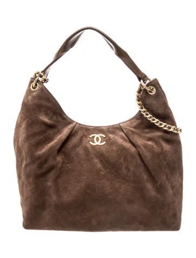 Pre-owned Chanel Suede Quilted Maxi Hobo In Brown