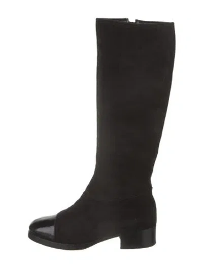Pre-owned Chanel Suede Riding Boots In Black
