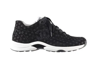 Pre-owned Chanel Suede Trainer Printed Cc (women's) Sneakers In Black