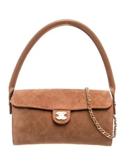 Pre-owned Chanel Suede Turn Around Clutch W/ Tags In Brown