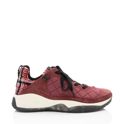 Pre-owned Chanel Suede Tweed Cc Sneakers In Multi