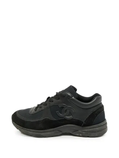 Pre-owned Chanel Suede-panel Sneakers In Black