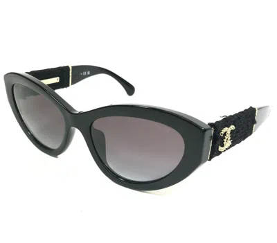Pre-owned Chanel Sunglasses 5513-a C.622/s6 Black Tweed Gold Frames Gray Gradient Lenses In Multicolor