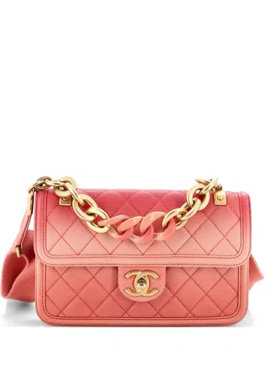 Pre-owned Chanel Sunset On The Sea Flap Bag Quilted Caviar Small Shoulder Bag In Pink