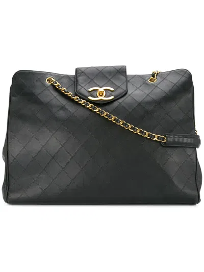 Pre-owned Chanel Super Model Jumbo Xl Quilted Cc Logo Chain Shoulder Bag In Black