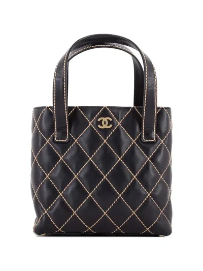 Pre-owned Chanel Surpique Quilted Leather Small Tote Bag In Black