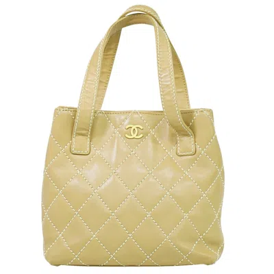 Pre-owned Chanel Surpique Tote Quilted Leather Beige Leather Tote Bag Bag () In Sand
