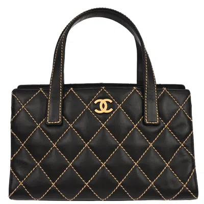 Pre-owned Chanel Surpique Tote Quilted Leather Black Leather Tote Bag Bag ()