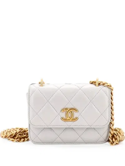 Pre-owned Chanel Sweet Camellia Flap Clutch With Chain Quilted Lambskin Mini Crossbody Bag In 蓝色