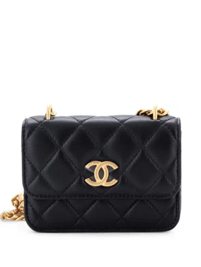 Pre-owned Chanel Sweet Camellia Flap Clutch With Chain Quilted Lambskin Mini Crossbody Bag In Black