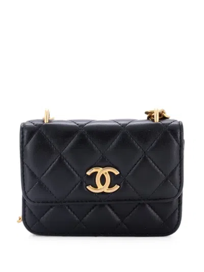 Pre-owned Chanel Sweet Camellia Flap Clutch With Chain Quilted Lambskin Mini Crossbody Bag In Black
