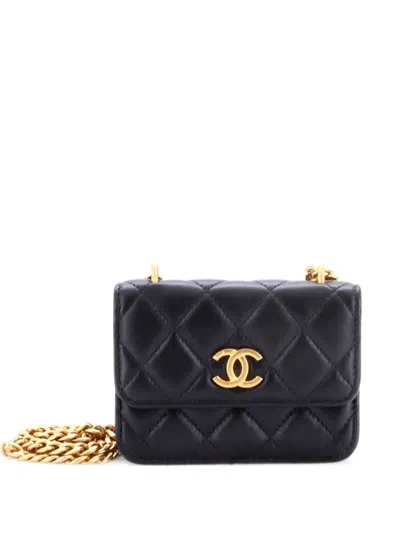 Pre-owned Chanel Sweet Camellia Flap Clutch With Chain Quilted Lambskin Mini Crossbody Bag In Black