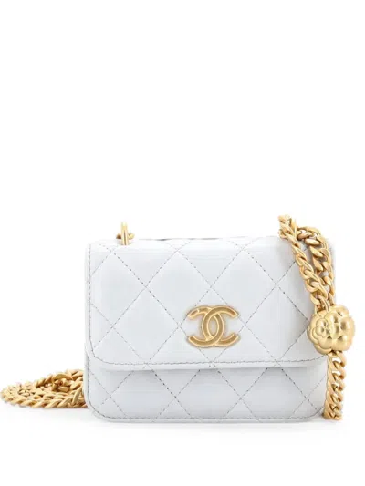 Pre-owned Chanel Sweet Camellia Flap Clutch With Chain Quilted Lambskin Mini Crossbody Bag In Gray