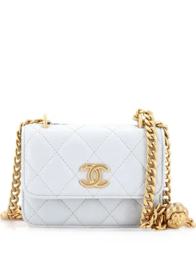 Pre-owned Chanel Sweet Camellia Flap Clutch With Chain Quilted Lambskin Mini Crossbody Bag In Grey