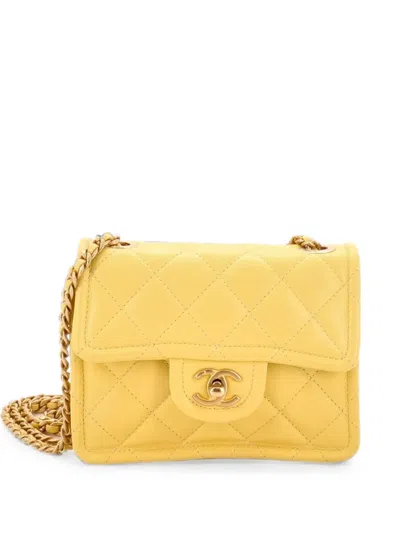 Pre-owned Chanel Sweet Classic Flap Bag Quilted Caviar Mini Crossbody Bag In Yellow