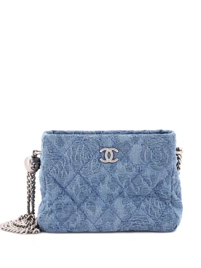 Pre-owned Chanel Sweet Heart Chain Crossbody Bag Quilted Camellia Denim Mini Shoulder Bag In Blue