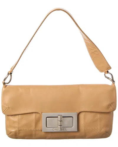 Pre-owned Chanel Tan Calfskin Leather Square Stitched Mademoiselle Shoulder Bag  (authentic Pre-loved)