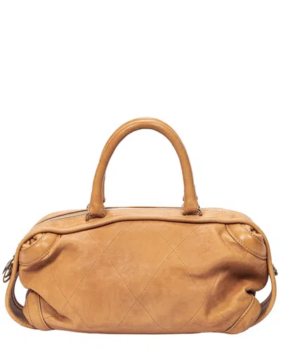Pre-owned Chanel Tan Quilted Calfskin Cc Charm Boston Bag (authentic Pre-loved)