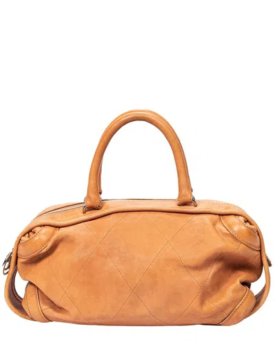 Pre-owned Chanel Tan Quilted Calfskin Leather Cc Charm Boston Bag (authentic Pre-loved)