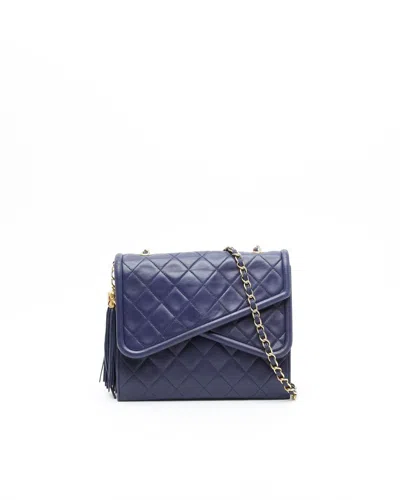 Chanel Tassel Double Flap Bag In Blue