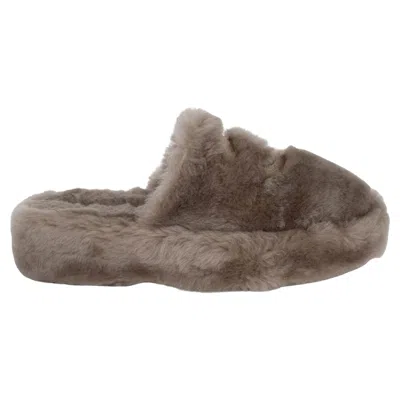Pre-owned Chanel Taupe 24b Shearling Slippers & Pouch Shoes 37 Fit 38 In Brown