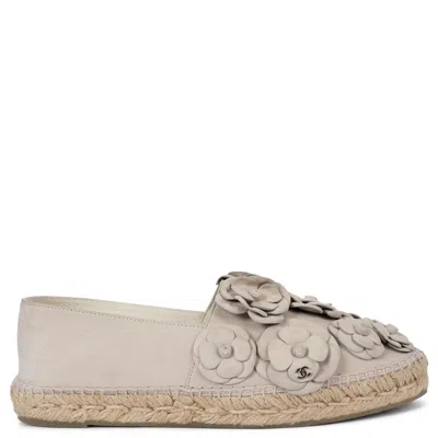 Pre-owned Chanel Taupe Leather 17c Cuba Camellia Espadrilles Flats Shoes 42 Fit 41 In Brown