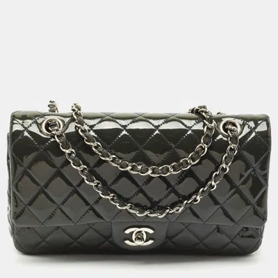 Pre-owned Chanel Teal Blue Quilted Patent Leather Medium Classic Double Flap Bag