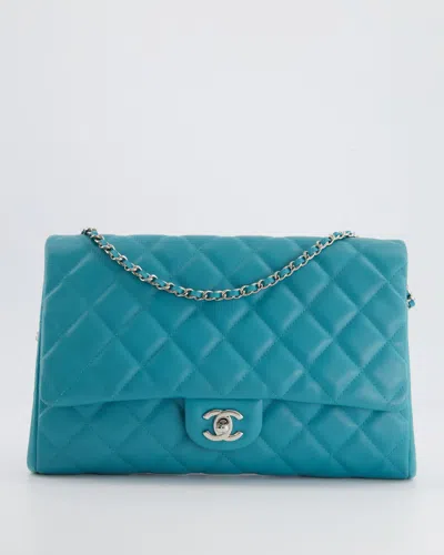 Pre-owned Chanel Teal Timeless Shoulder Clutch On Chain Bag In Quilted Lambskin Leather With Silver Hardware In Blue
