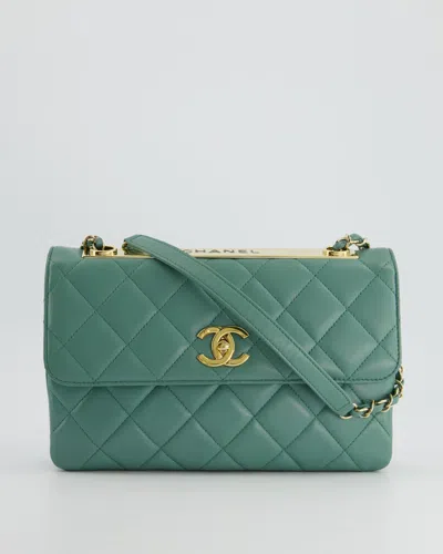 Pre-owned Chanel Teal Trendy Cc Shoulder Bag In Lambskin Leather With Gold Hardware In Blue