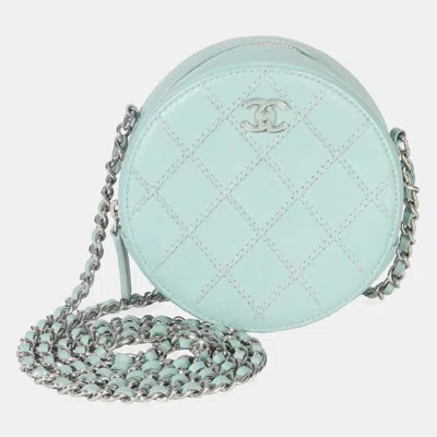 Pre-owned Chanel Teal Ultimate Stitch Lambskin Round Clutch On Chain In Blue