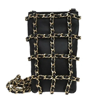 Pre-owned Chanel Tech Me Out Clutch With Chain Lambskin Black Leather Clutche & Pouche Bag ()