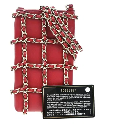 Pre-owned Chanel Tech Me Out Clutch With Chain Lambskin Red Leather Clutche & Pouche Bag ()