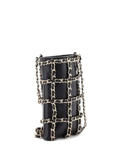 Pre-owned Chanel Tech Me Out With Chain Lambskin Clutch Bag In Black