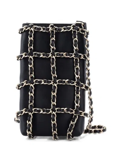 Pre-owned Chanel Tech Me Out With Chain Lambskin Clutch Bag In Black