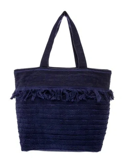 Pre-owned Chanel Terry Cloth Beach Tote In Blue