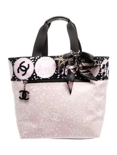 Pre-owned Chanel Terry Cloth Beach Tote In Pink