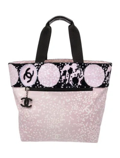 Pre-owned Chanel Terry Cloth Beach Tote In Pink
