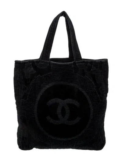Pre-owned Chanel Terry Cloth Cc Beach Tote In Blue