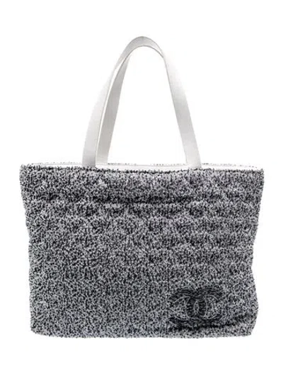 Pre-owned Chanel Terry Cloth Cc Beach Tote In Gray