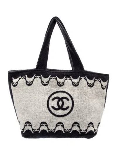 Pre-owned Chanel Terry Cloth Cc Beach Tote W/ Pouch & Towel In Blue