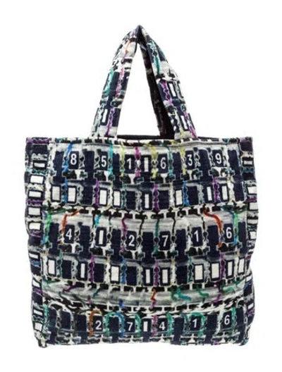 Pre-owned Chanel Terry Cloth Cc Beach Towel Tote In Blue