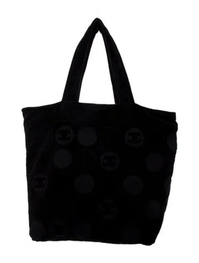 Pre-owned Chanel Terry Cloth Cc Beach Towel Tote Set In Black